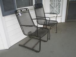 Pair of Wrought Iron Patio Chairs - 1 Stationary & 1 Spring