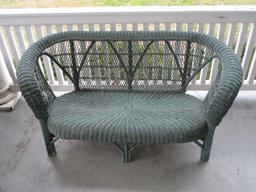 Green Painted Wicker Love Seat - no cushion