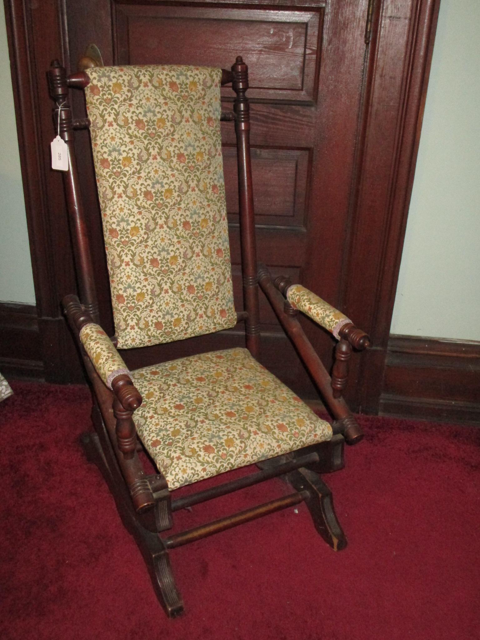 Early Walnut Platform Rocker w/ Upholstered Back, Seat & Arms - very nice