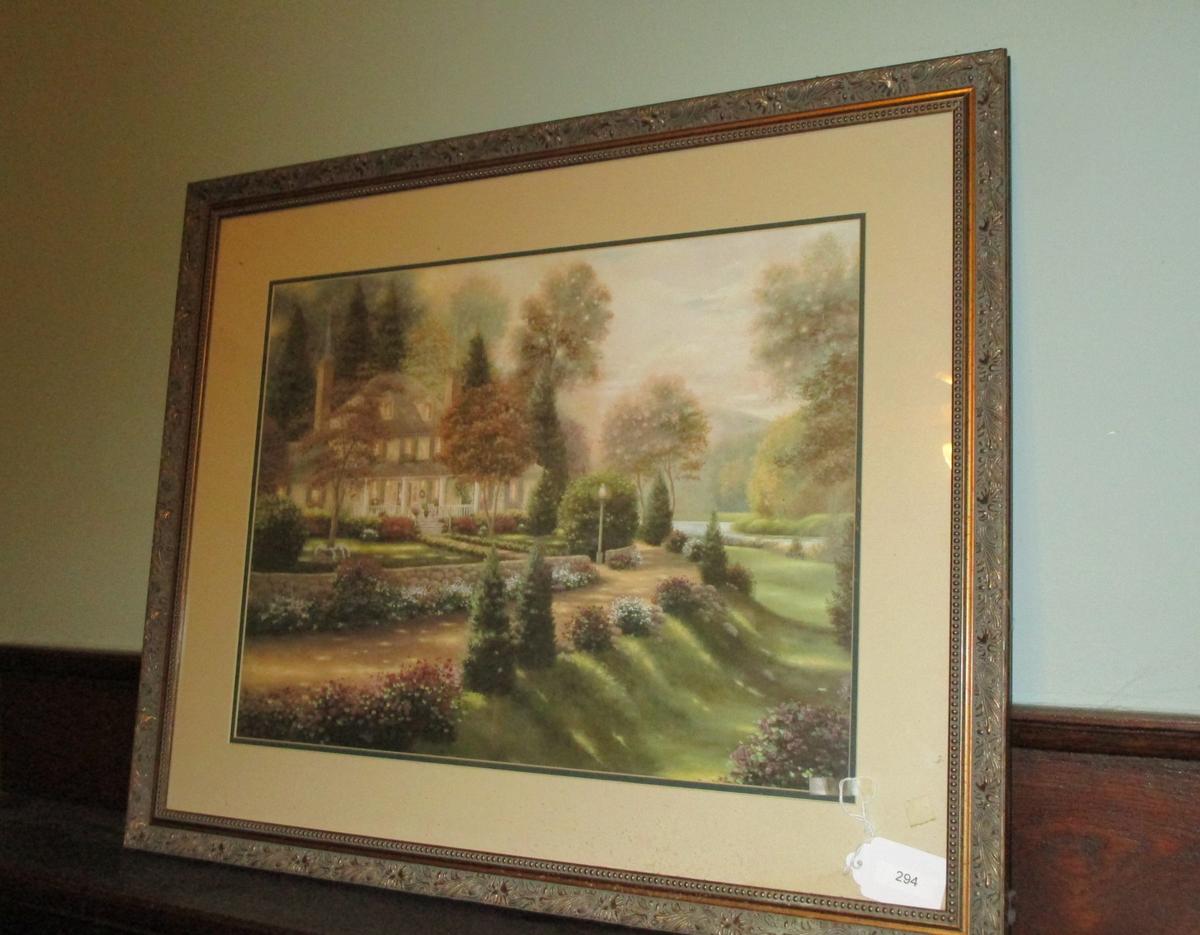 Framed Print of Home w/ Lights in Kinkade Style - 33" X 26.5"