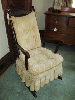 Walnut Rocker w/ Arms & Upholstered Cushions - cushions soiled