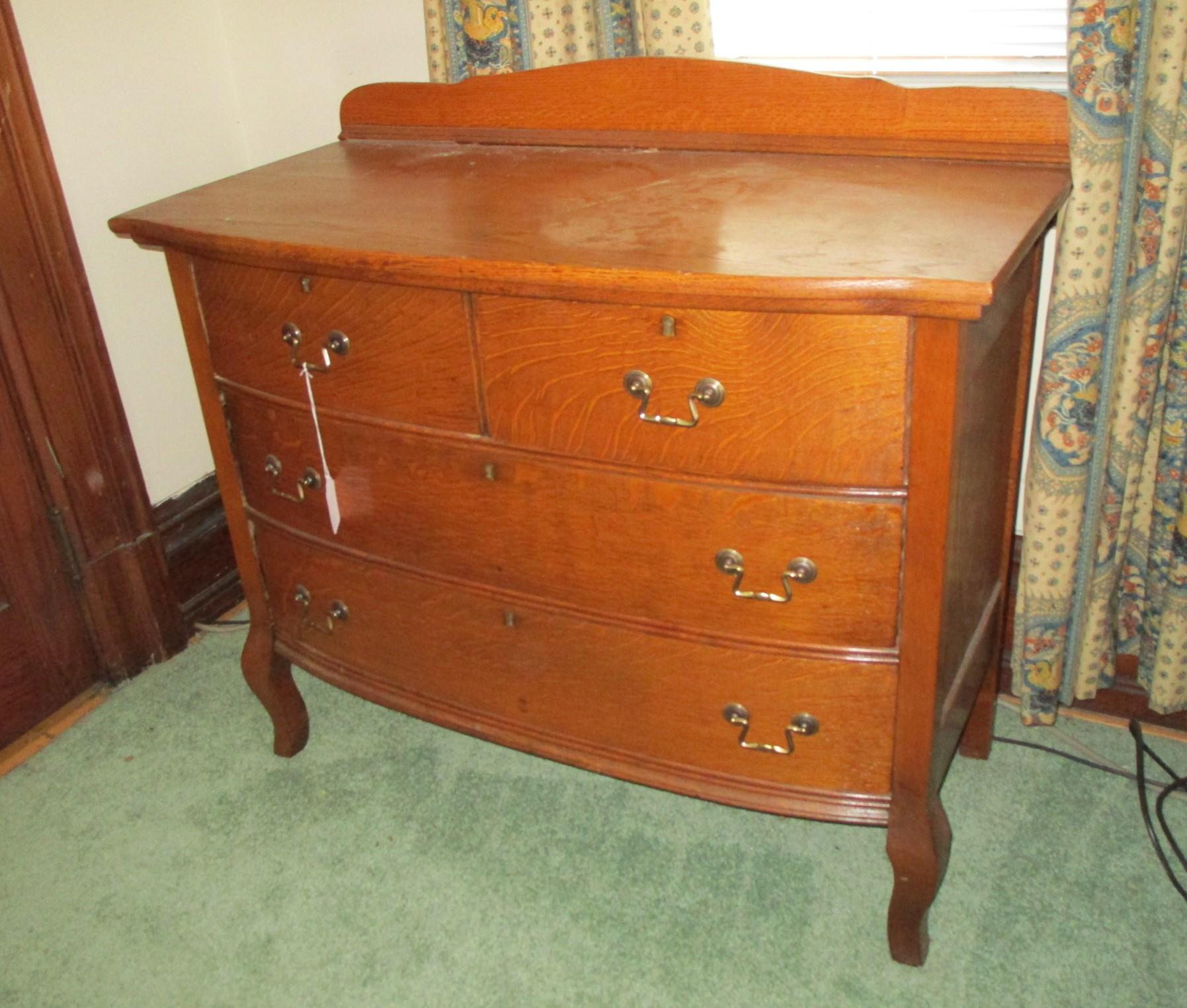 Oak Dresser w/ 2 Drawers over 2 - bottom drawer has a small hole in plywood - Brass Hardware