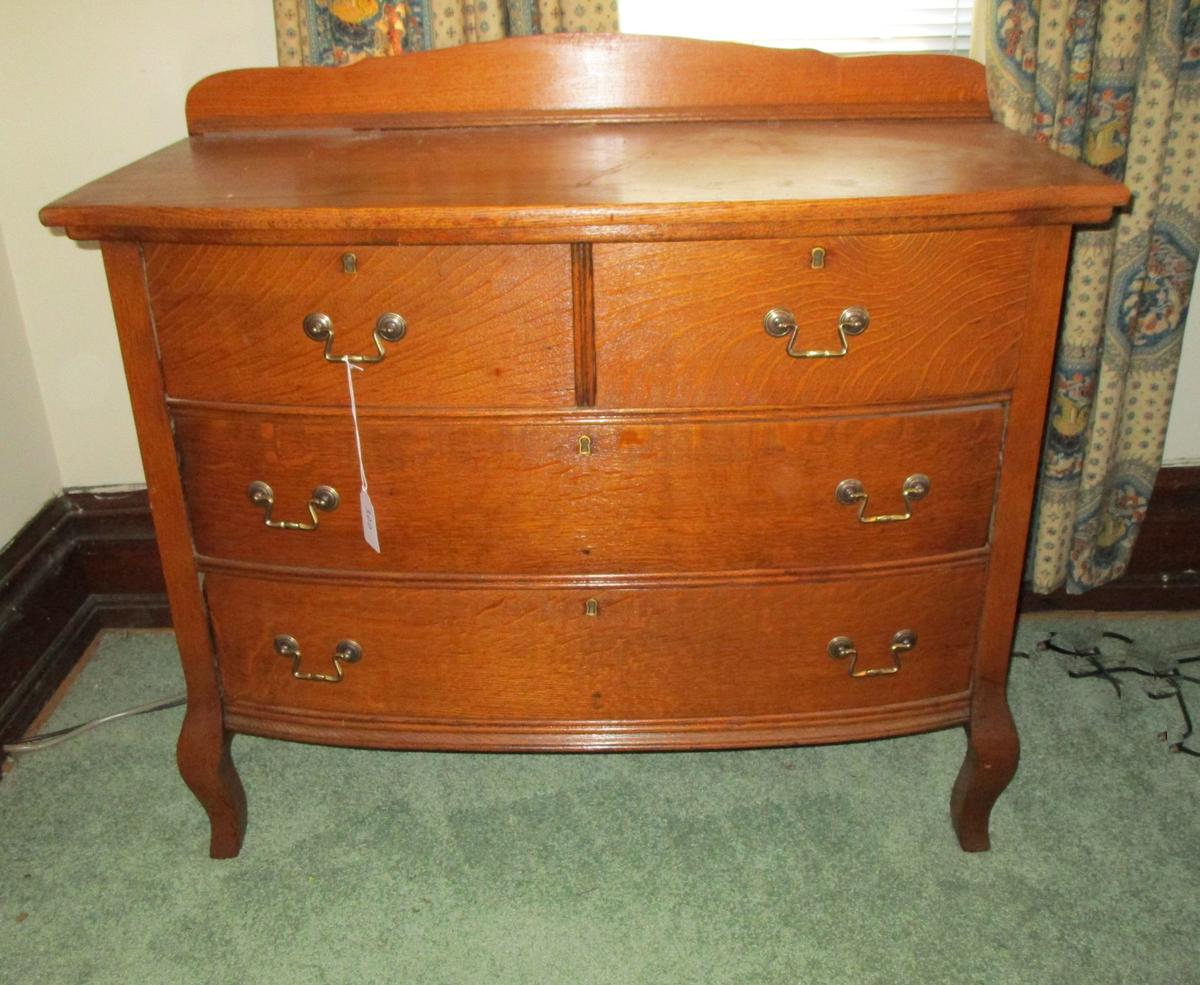 Oak Dresser w/ 2 Drawers over 2 - bottom drawer has a small hole in plywood - Brass Hardware