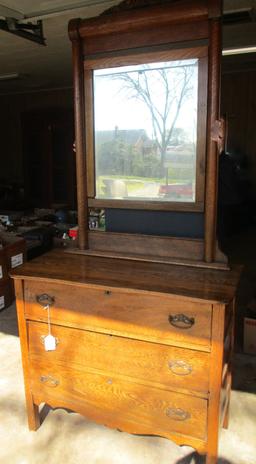 Golden Oak Dresser w/ Tall Back Mirror