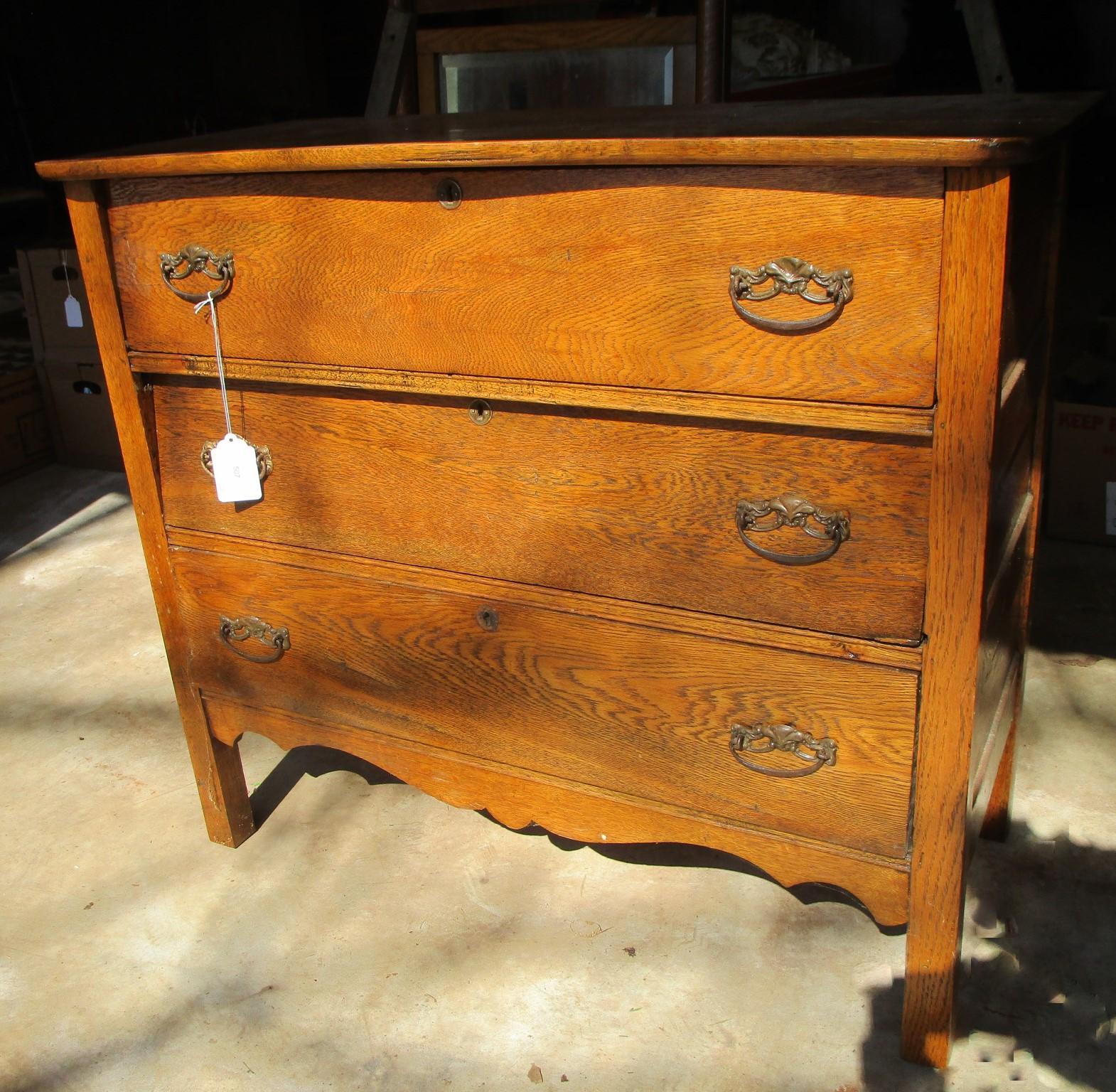 Golden Oak Dresser w/ Tall Back Mirror