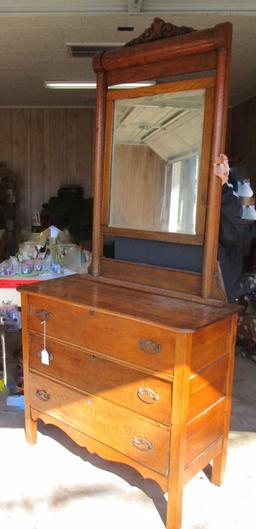 Golden Oak Dresser w/ Tall Back Mirror