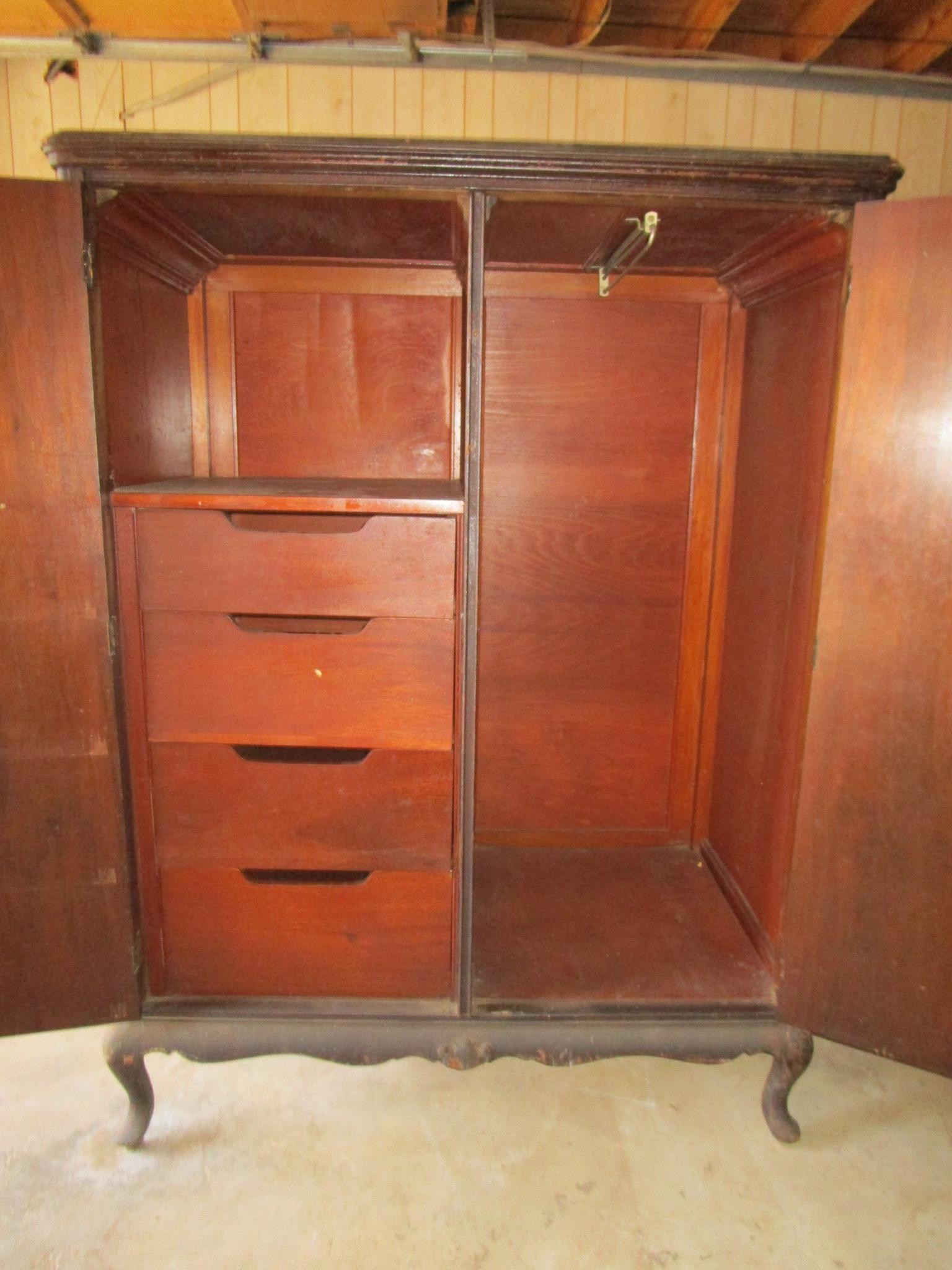 Depression Era Wardrobe - 4 Drawer on left w/ Hanging Rod on Right - 42" w X 23.5" d X 60" Tall