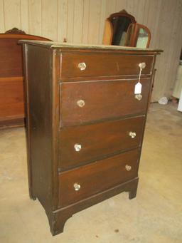 Mahogany Chest w/ Glass Knobs & Drop Front Desk - needs love - 31.5" w X 18" d X 46" t