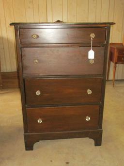 Mahogany Chest w/ Glass Knobs & Drop Front Desk - needs love - 31.5" w X 18" d X 46" t