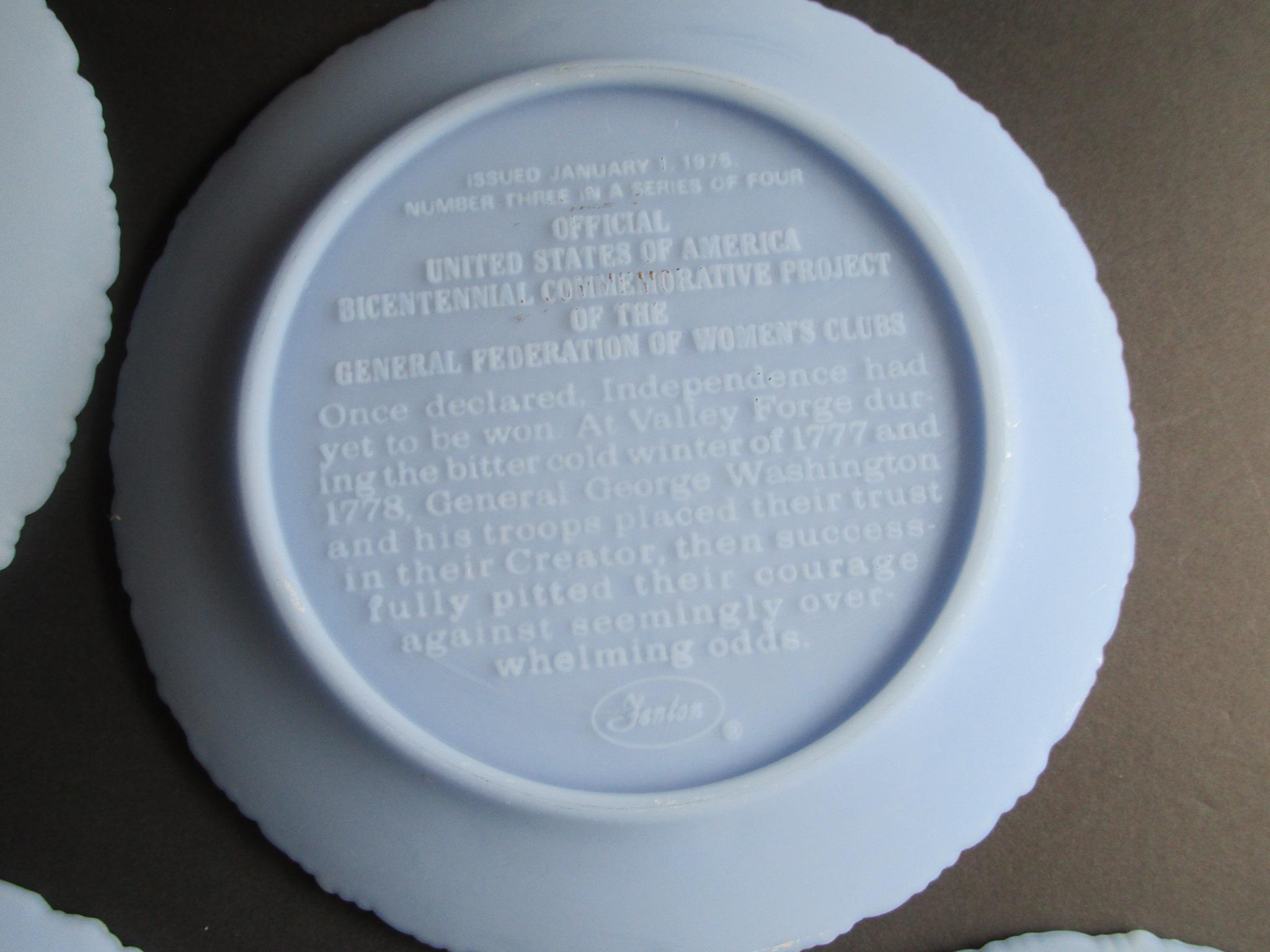 Lot- 4 Blue Fenton Bicentennial Commemorative Plates