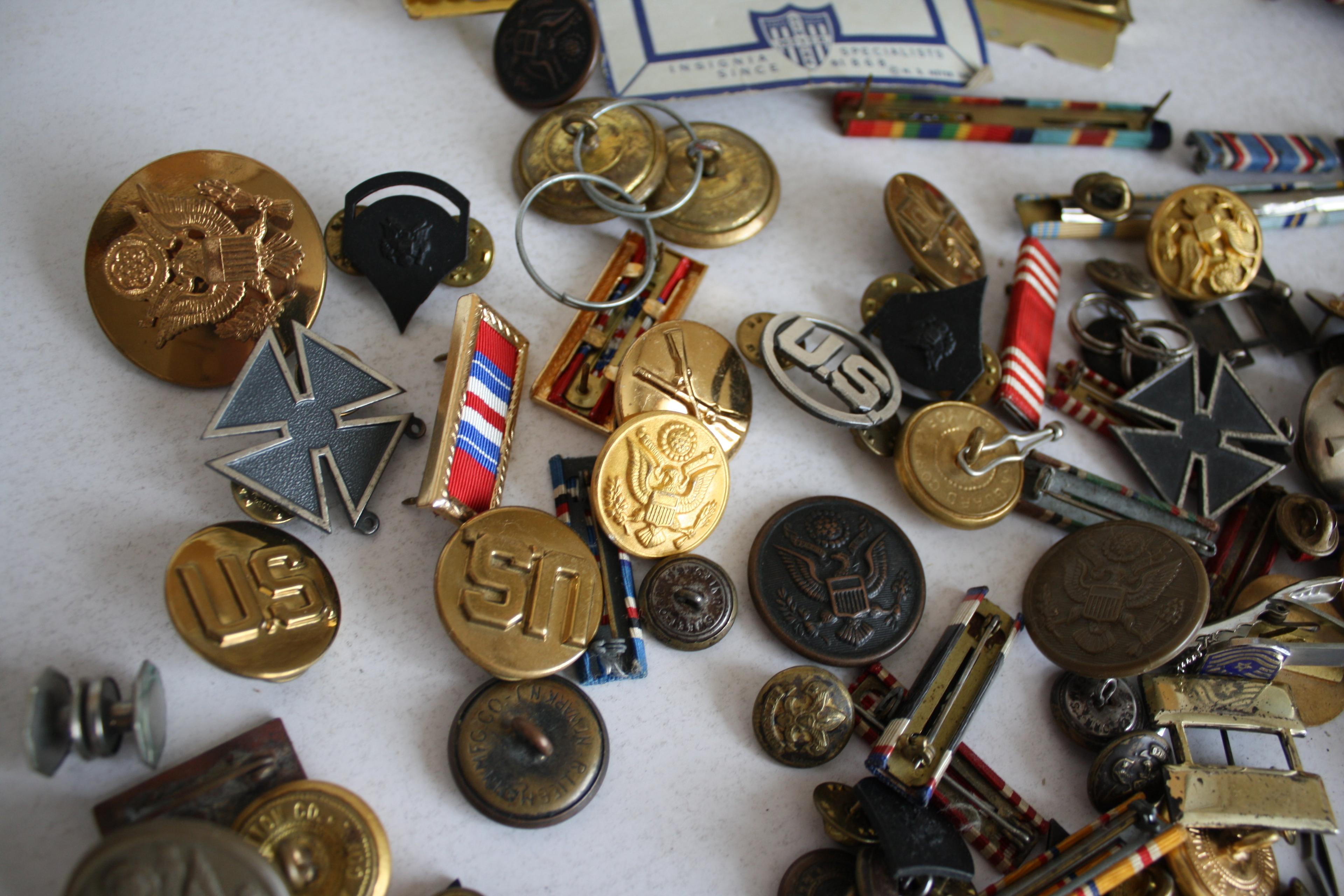 Huge Lot of U.S. Military Pins, Buckles, etc.