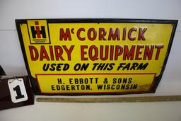 International Harvester McCormick Dairy Equipment Sign