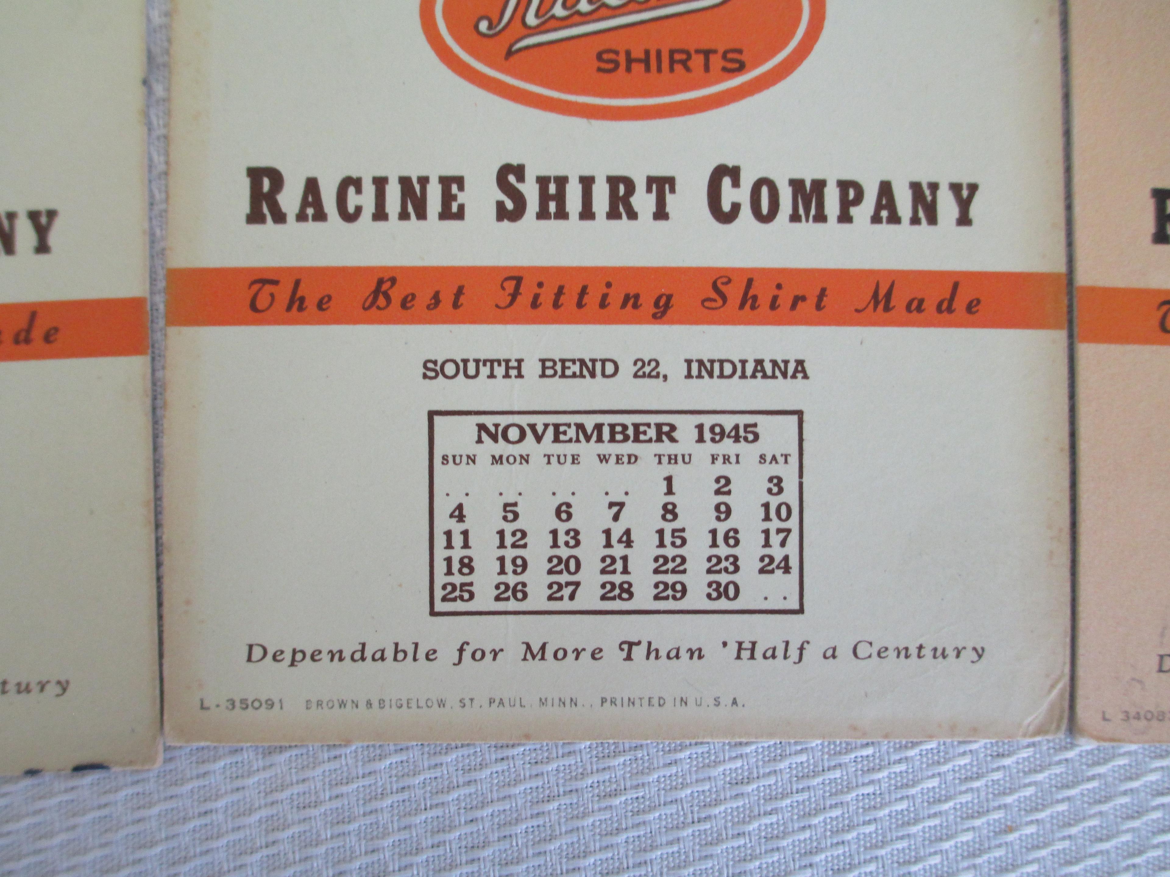 Lot of 5- Racine Shirt Company Wildlife Series Blotter Calendars