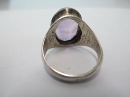 Sterling Silver Ring with large Amethyst Colored Stone