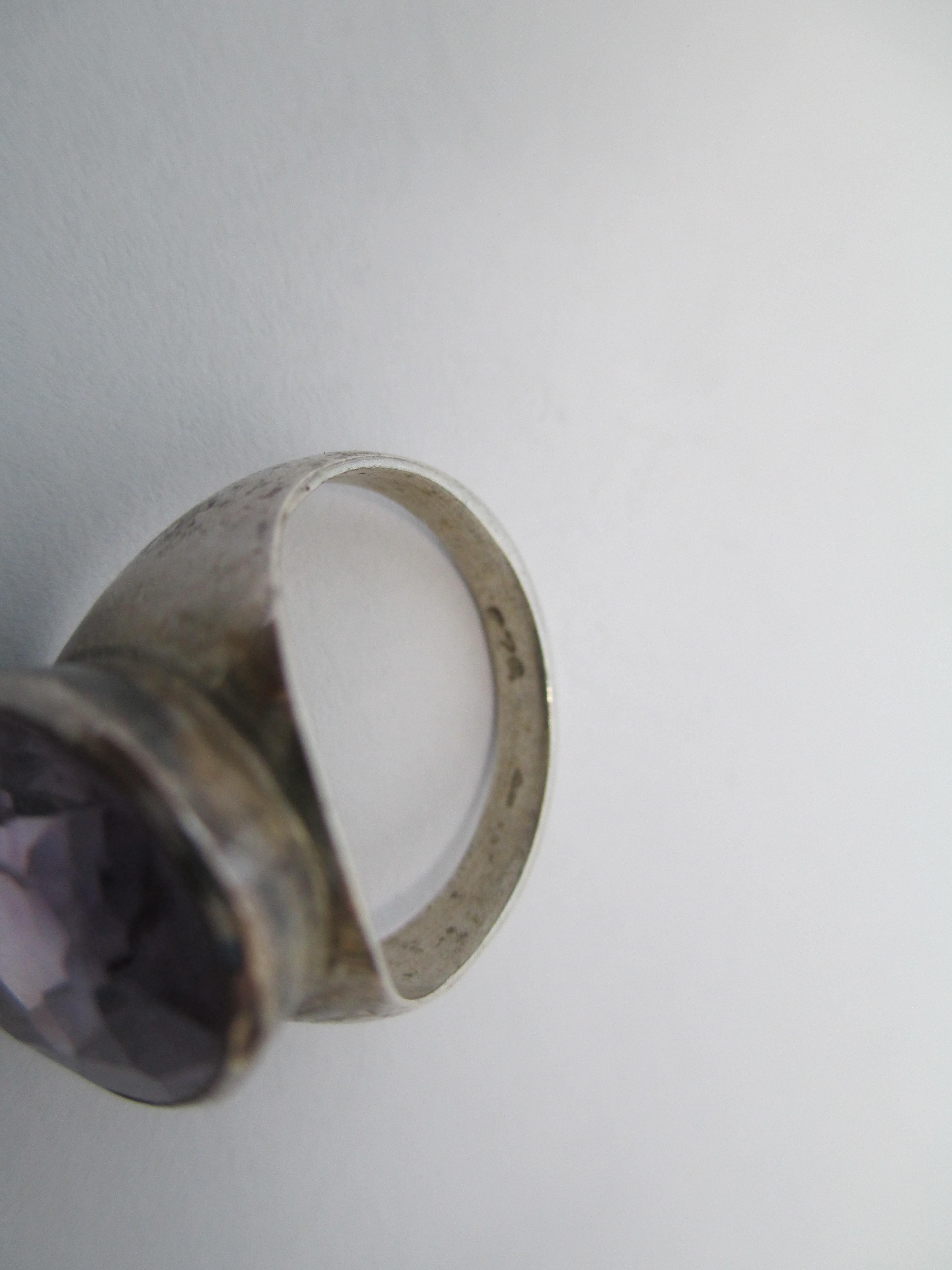 Sterling Silver Ring with large Amethyst Colored Stone