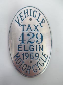 1969 Motorcycle Vehicle Tax Badge (A)