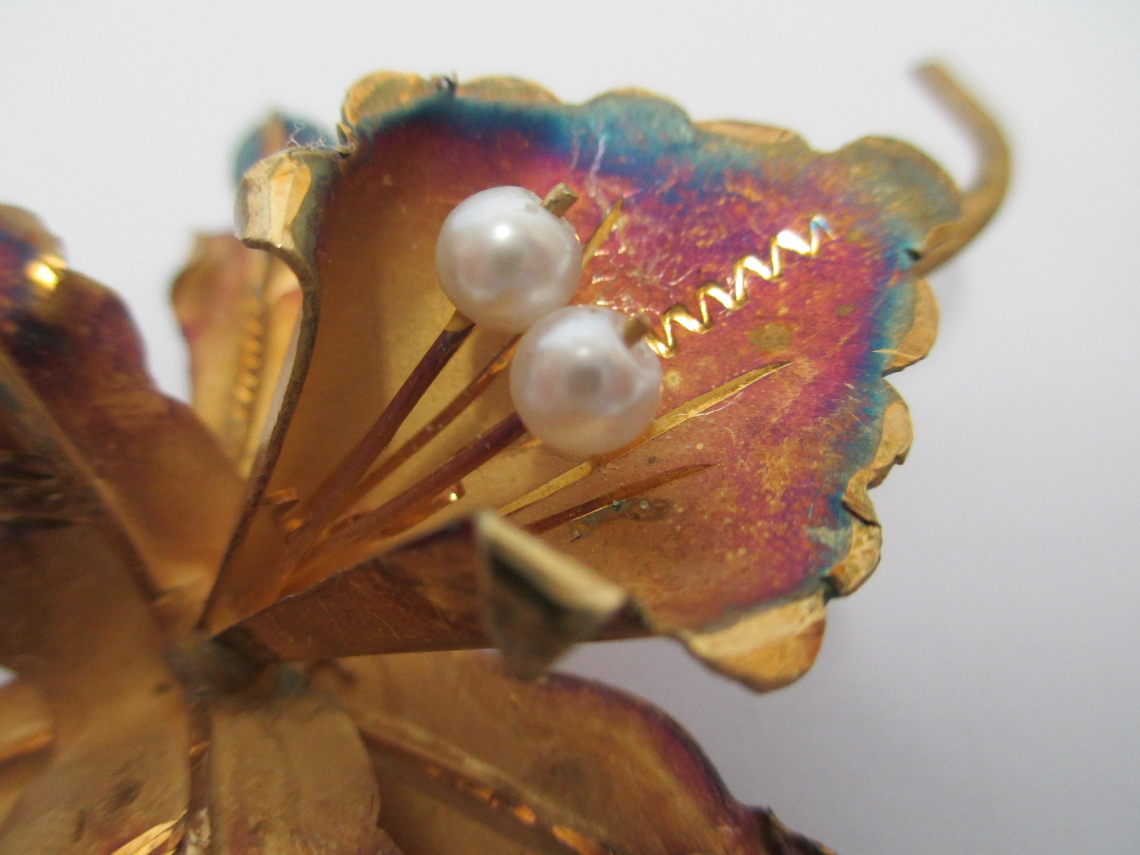 Joan Z. Horn Modernist Metalwork Flower Brooch