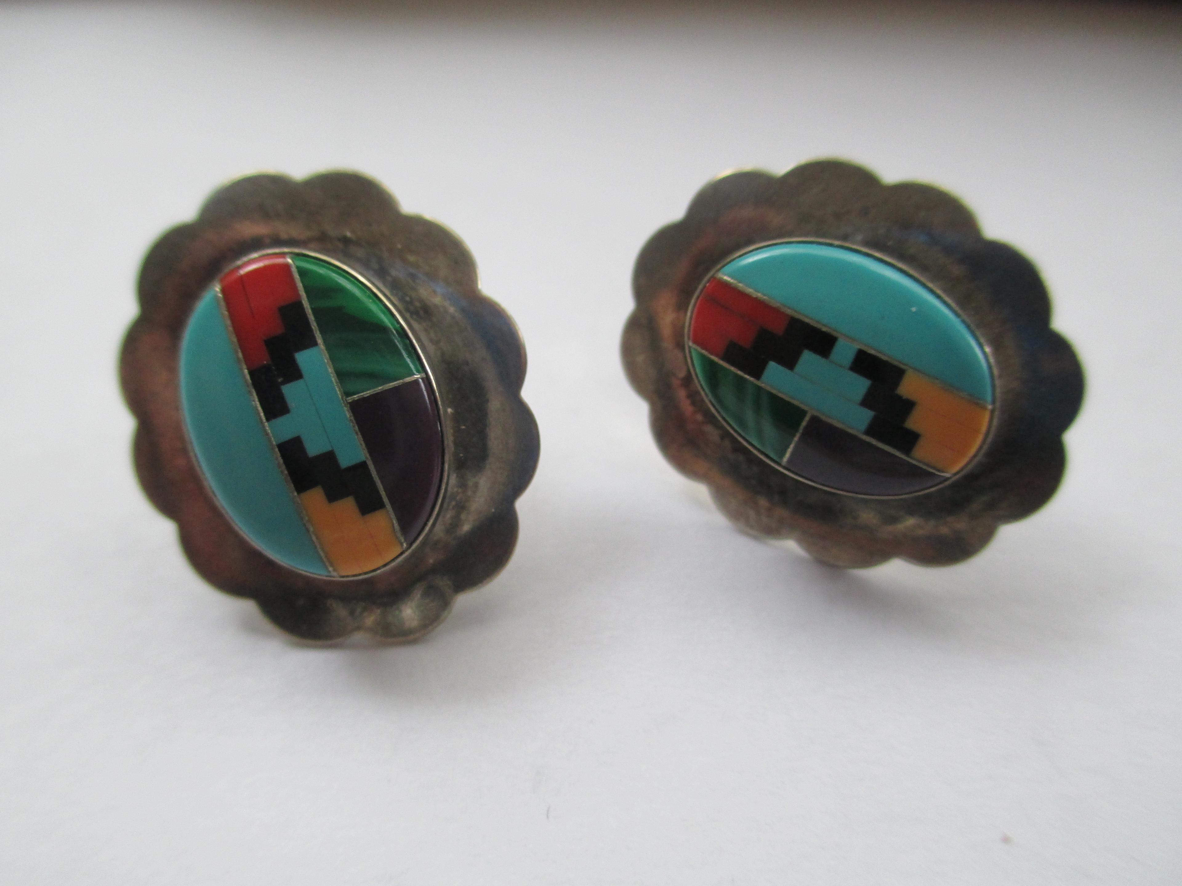 Sterling Silver Southwestern Inlay Earrings