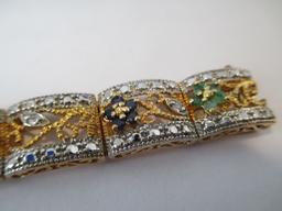 Sterling Silver Emerald, Ruby, Sapphire & CZ Bracelet