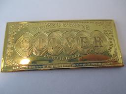 One Troy Ounce  Gold Plated Silver Certificate Bar