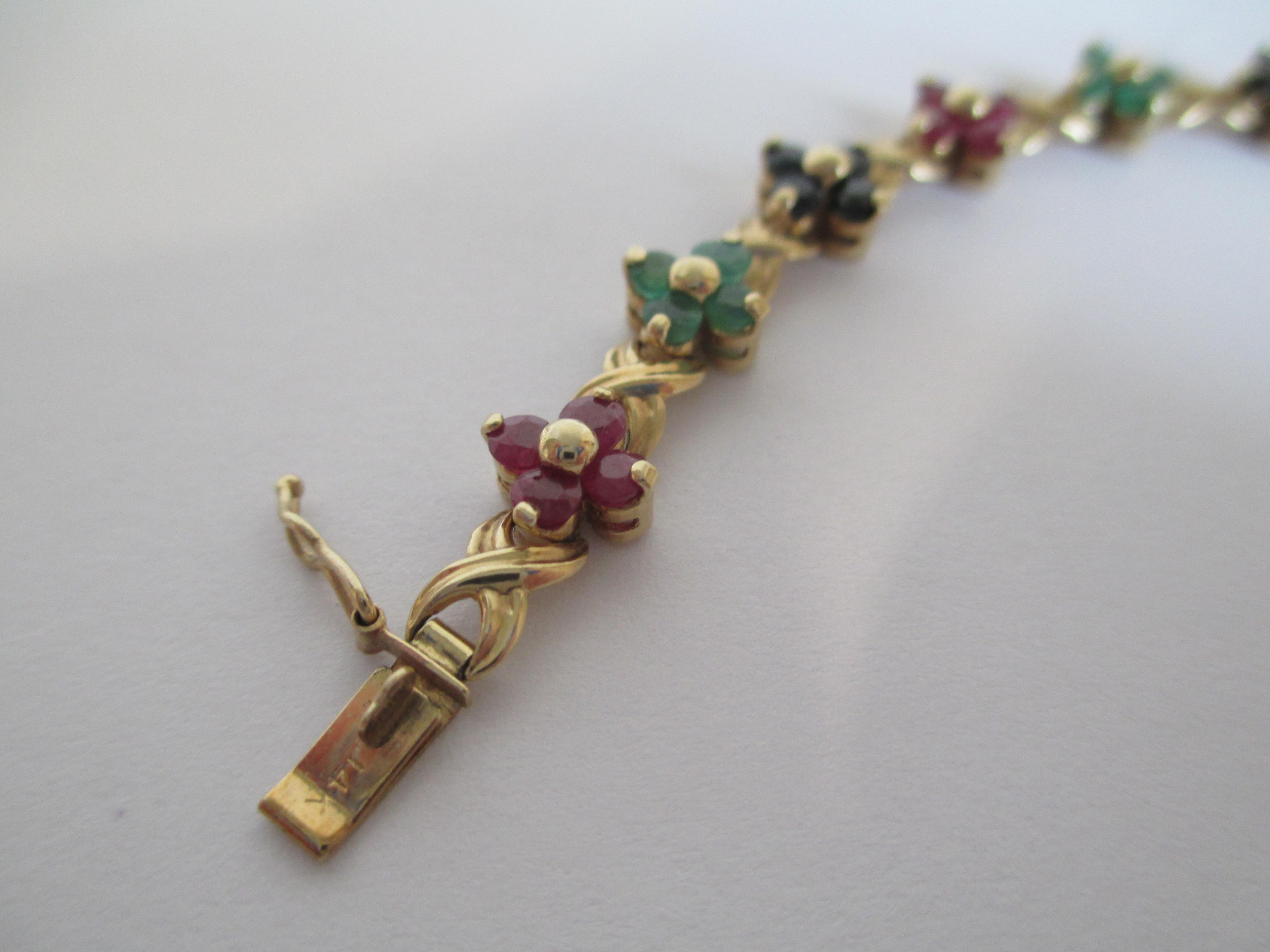 14K Gold Ruby, Sapphire & Emerald Bracelet
