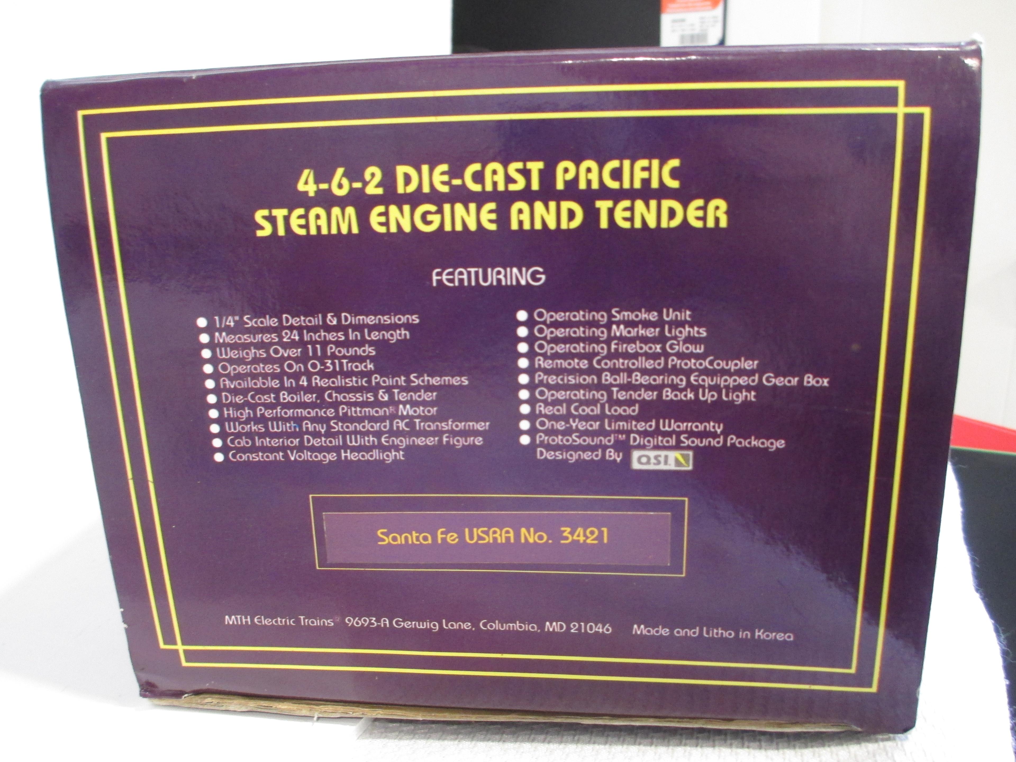 M.T.H. Electric Trains 4-6-2 Die-Cast Pacific Steam Engine And Tender
