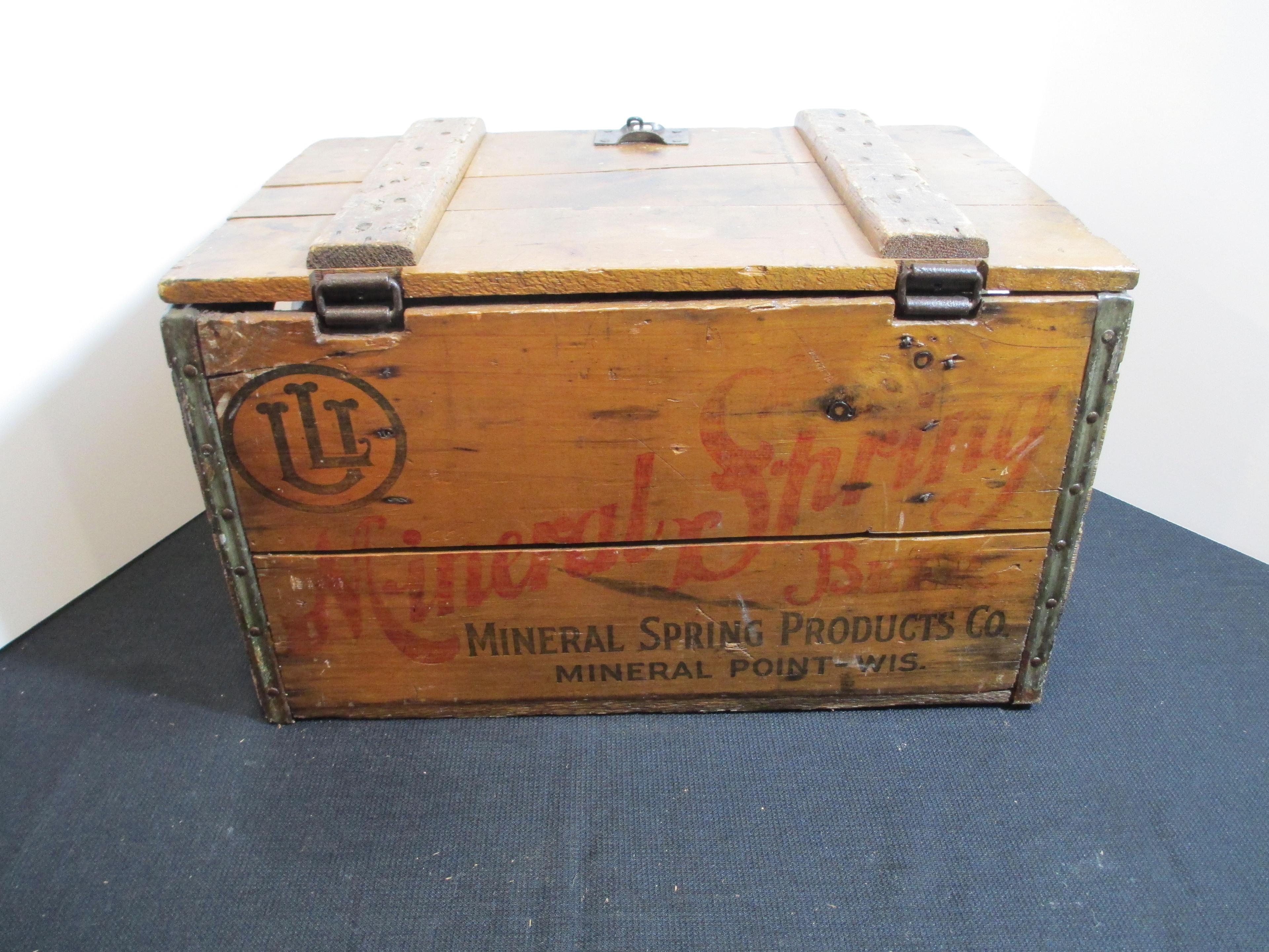 Mineral Spring Beer Advertising Crate with Hinged Lid