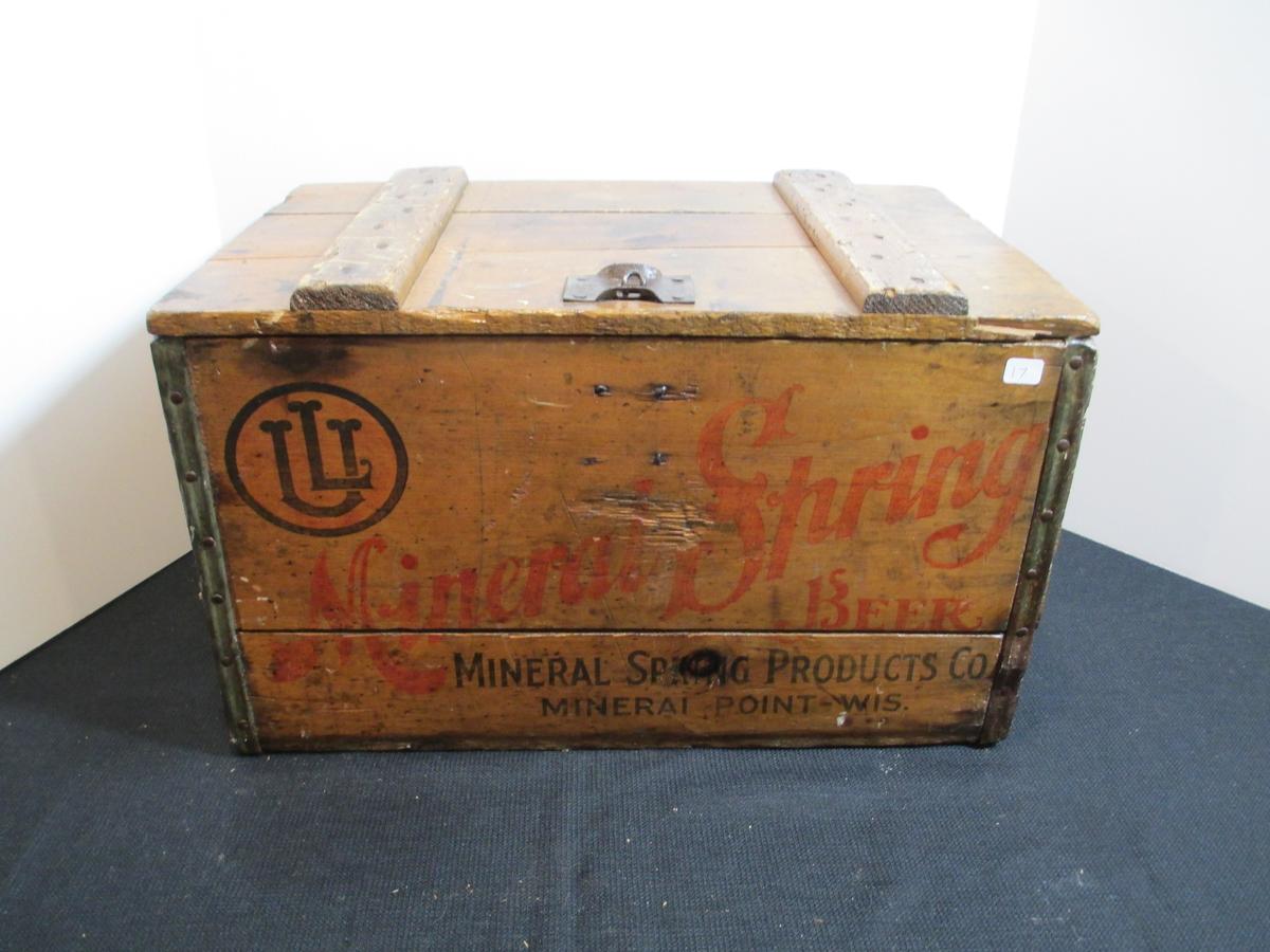Mineral Spring Beer Advertising Crate with Hinged Lid