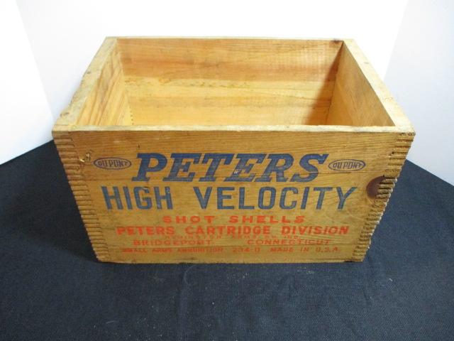 Peter's High Velocity Dove-Tailed Advertising Crate with Marshall & Wells Tag