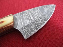 Hand Made Damascus Steel Knife w/ Sheath-8" Wood