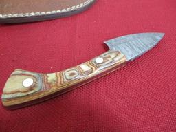 Hand Made Damascus Steel Knife w/ Sheath-8" Wood