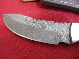 Hand Made Damascus Steel Knife w/ Sheath-8" Wood