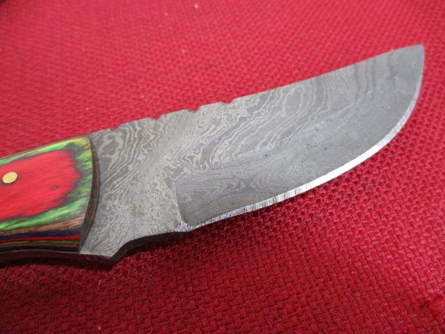 Hand Made Damascus Steel Knife w/ Sheath-9" Wood