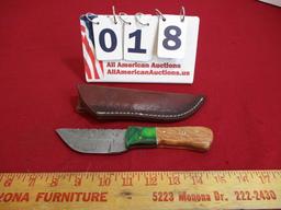 Hand Made Damascus Steel Knife w/ Sheath-9" Wood