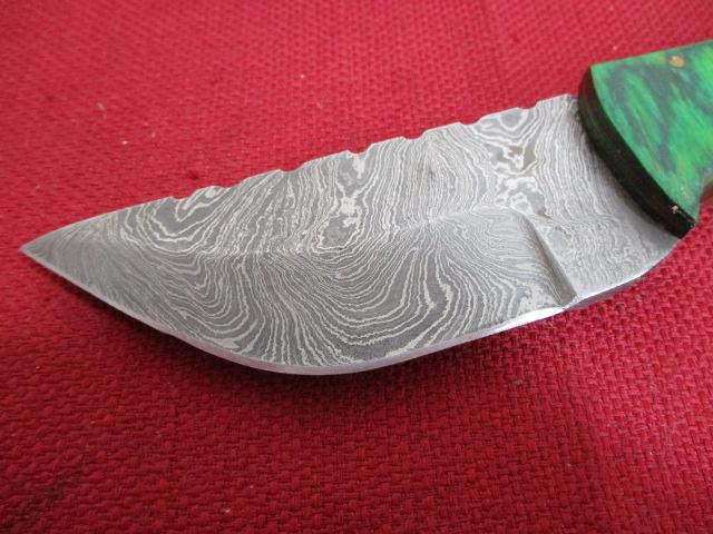 Hand Made Damascus Steel Knife w/ Sheath-9" Wood