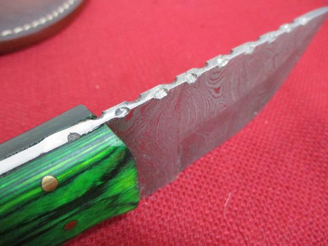 Hand Made Damascus Steel Knife w/ Sheath-9" Wood