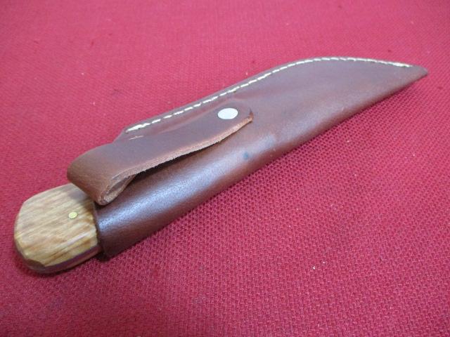 Hand Made Damascus Steel Knife w/ Sheath-9" Wood