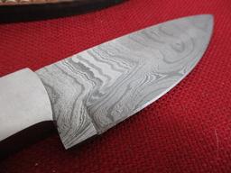 Hand Made Damascus Steel Knife w/ Sheath-9" Wood