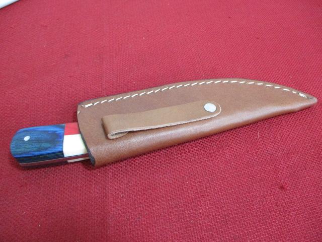 Hand Made Damascus Steel Knife w/ Sheath-9" Wood