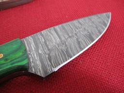 Hand Made Damascus Steel Knife w/ Sheath-9" Resin & Wood