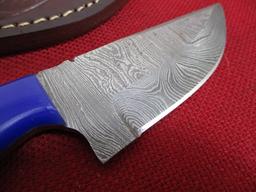 Hand Made Damascus Steel Knife w/ Sheath-8" Wood