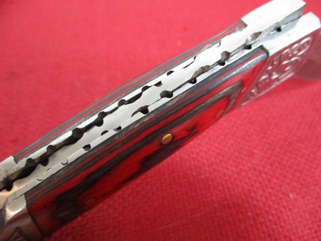 Hand Made Damascus Steel Folding Pocket Knife w/ Sheath-Wood