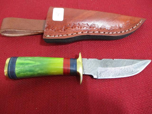 Hand Made Damascus Steel Knife w/ Sheath-7" Resin