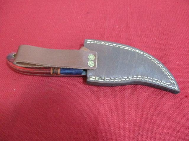 Hand Made Damascus Steel Knife w/ Sheath-10" Wood