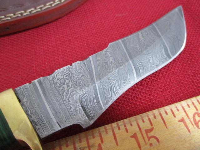 Hand Made Damascus Steel Knife w/ Sheath-11" Wood