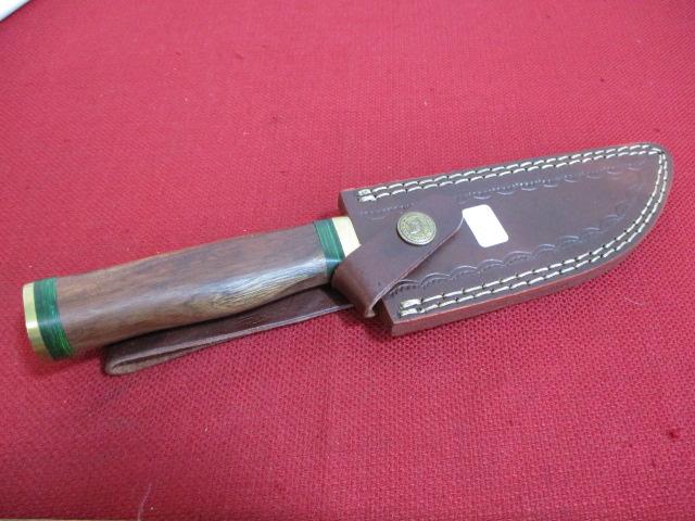 Hand Made Damascus Steel Knife w/ Sheath-11" Wood