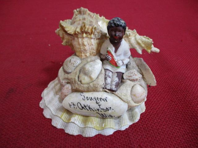 Black Americana Souvenir of Ft. Atkinson Wisconsin Shell Art