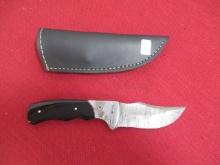 Hand Made Damascus Knife w/ Leather Sheath-Acrylic Handle