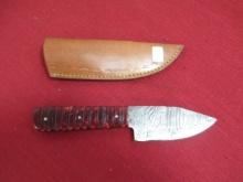 Hand Made Damascus Knife w/ Leather Sheath-Acrylic Handle