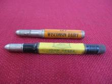 Pair of Advertising Bullet Pencils-John Deere and Wisconsin Dairy